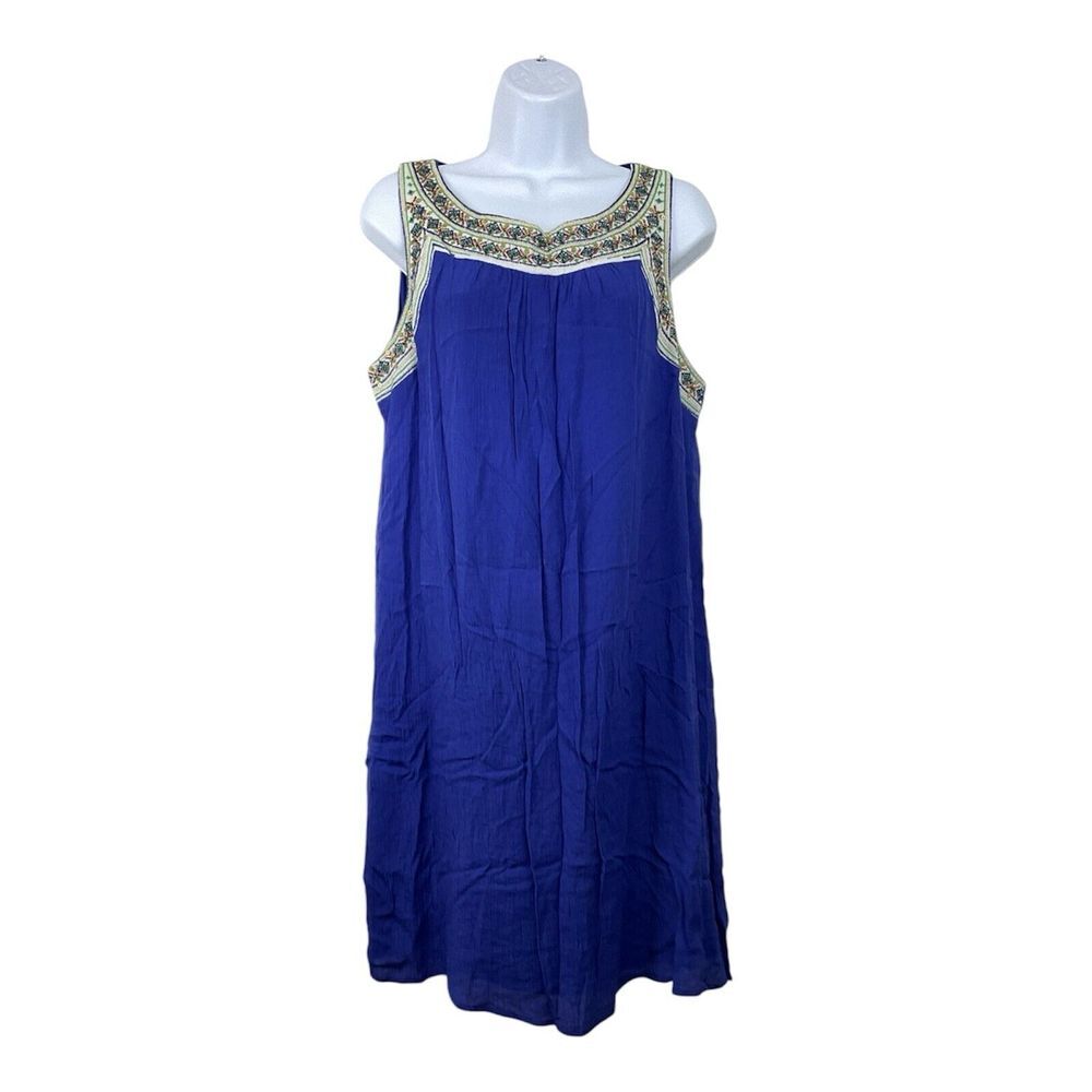 Luxology Dress Womens Boho Hippie Embroidered Sequin Beaded Geometric Shift Midi
